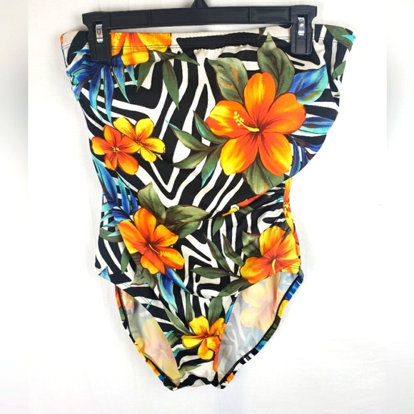 Longitude Floral Multicolored Halter One Piece Swimsuit Sz 12 - Picture 1 of 8